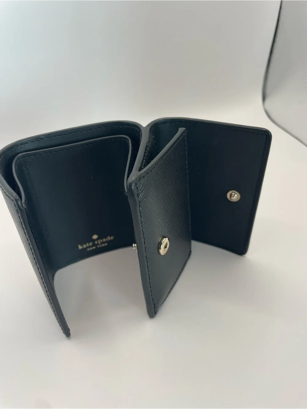 kate spade Black Saffiano Leather Card Holder with Gold Logo